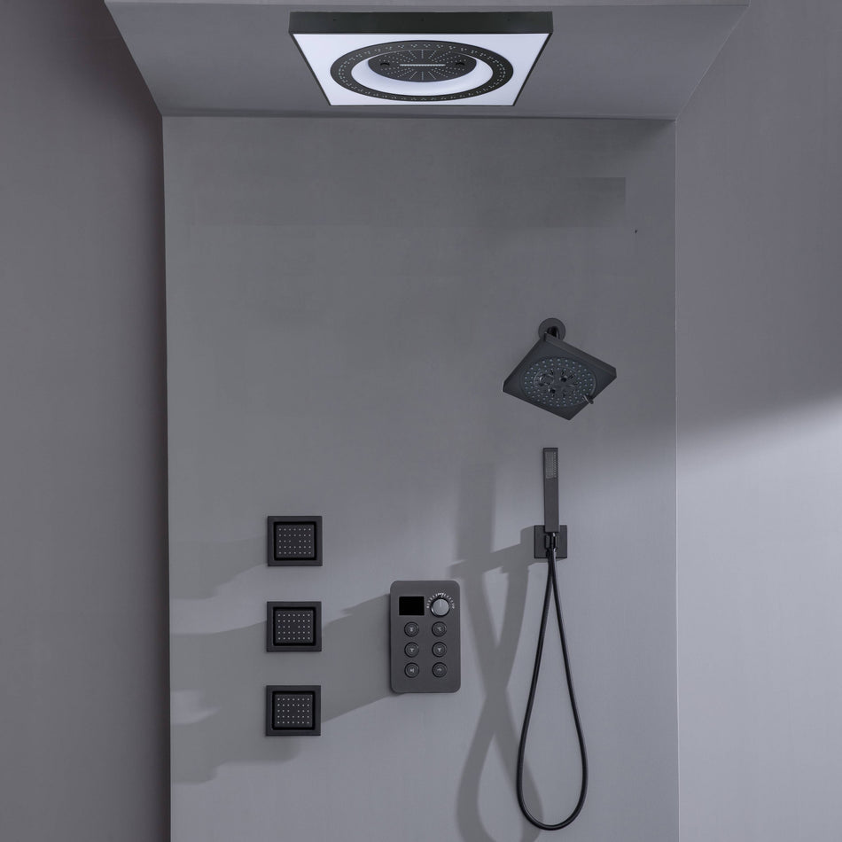 24" Flush Mount Shower Head with 6-Way Digital Faucet, 6" Regular Head, Body Jets