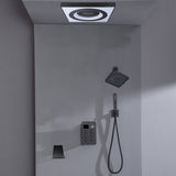 24" Flush Mount Shower Head with 6-Way Digital Faucet, 6" Regular Head, Tub Spout