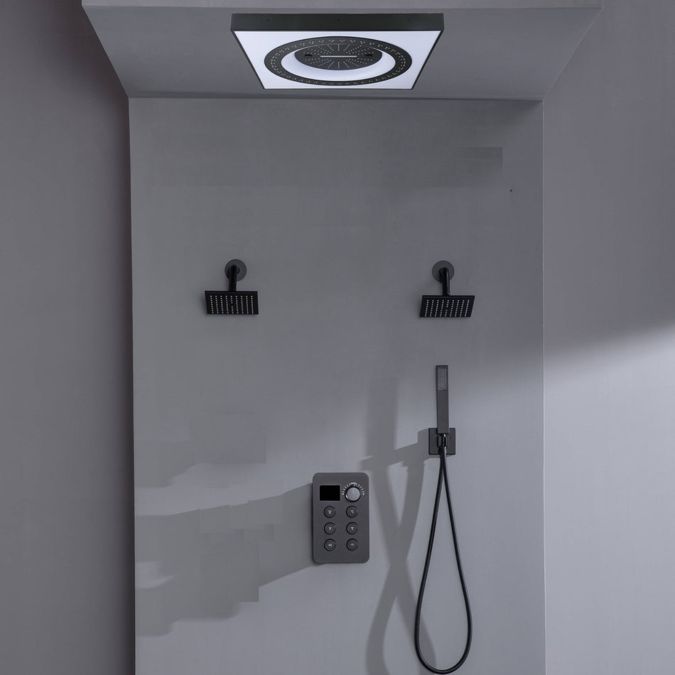 24" Flush Mount Shower Head 6-Way Digital Faucet with Dual 6" Regular Head in Brushed Gold, Nickel, or Matte Black