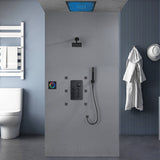 Flush Mount Shower Faucet Set with 6-Way Digital Thermostatic Control, 64-Color LED Lights