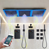 36 x 12 inch rainfall mist 64 led light bluetooth music shower head 12 way shower faucet with regular head and handle wand