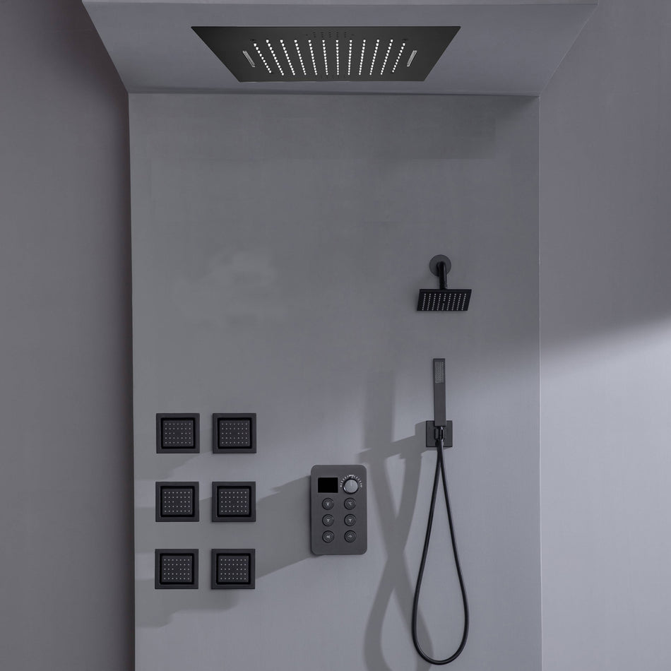 Bluetooth Music LED 6-Way Digital Thermostatic Shower  System with Waterfall,6 Body Jets, Regular Head