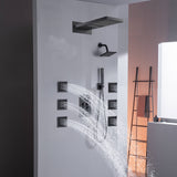22" Rainfall Waterfall Shower System with 6-Way Thermostatic Faucet, Single Regular Head,6 Body Jets