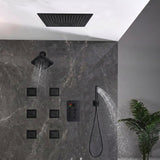 16 inch  flush-mount rainfall waterfall shower systems 6 way thermostatic valve with 6 body jets