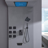 Flush Mount Bluetooth Music 64 LED Light Shower Head with 6-Way Digital Faucet, 6" Regular Head, 6 Body Jets  and Tub Spout
