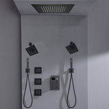 Bluetooth Music LED 6-Way Digital Thermostatic Shower  System with Rainfall,3 Body Jets, Dual Regular Head