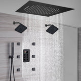 20-Inch Matte Black Flush or Ceiling Mount Rainfall Waterfall Shower System: Complete with 6-Way Thermostatic Valve and 6 Body Jets and Dual Regular Head