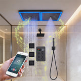 24 x 12 inch rainfall mist 64 led light bluetooth music shower head 6 way shower faucet with regular head and handle wand, Body Jets