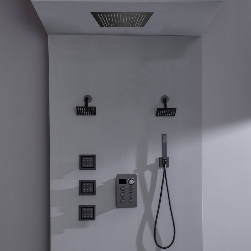 16-inch Bluetooth Music LED 6-Way Digital Thermostatic Shower  System with Waterfall,3 Body Jets, Regular Head