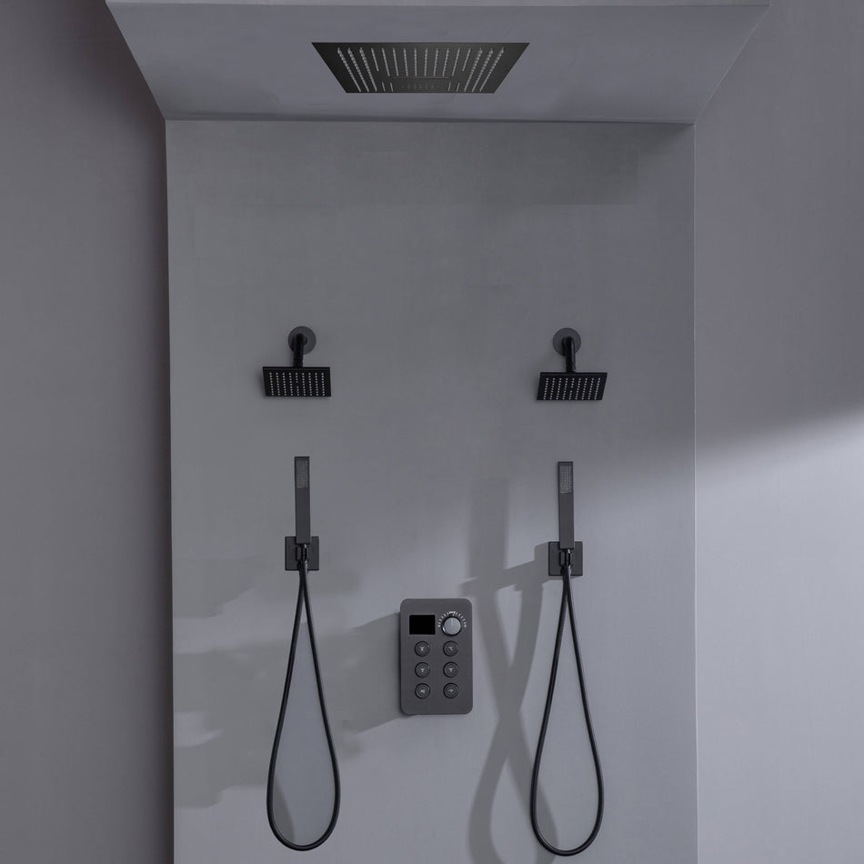 16-inch Bluetooth Music LED 6-Way Digital Thermostatic Shower  System with Waterfall,Dual Handle Wands, Regular Head