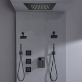 Bluetooth Music LED 6-Way Digital Thermostatic Shower  System with Rainfall,3 Body Jets, Dual Regular Head