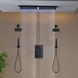 Flush Mount 32 x 8 inch Rainfall 64 LED Light Shower Head with 6-Way Thermostatic Faucet and High-Pressure Regular Heads