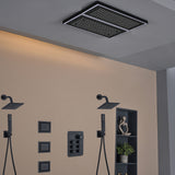 Flush Mount 16 X 16 inch or 32 x 8 inch Rainfall  64 LED Light Shower Head with 6-Way Thermostatic Faucet, Body Jets, and High-Pressure Dual Regular Heads