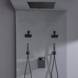 24 inch flush mount rainfall waterfall shower head 6 way thermostatic shower faucet with dual handle wands and  dual regular heads