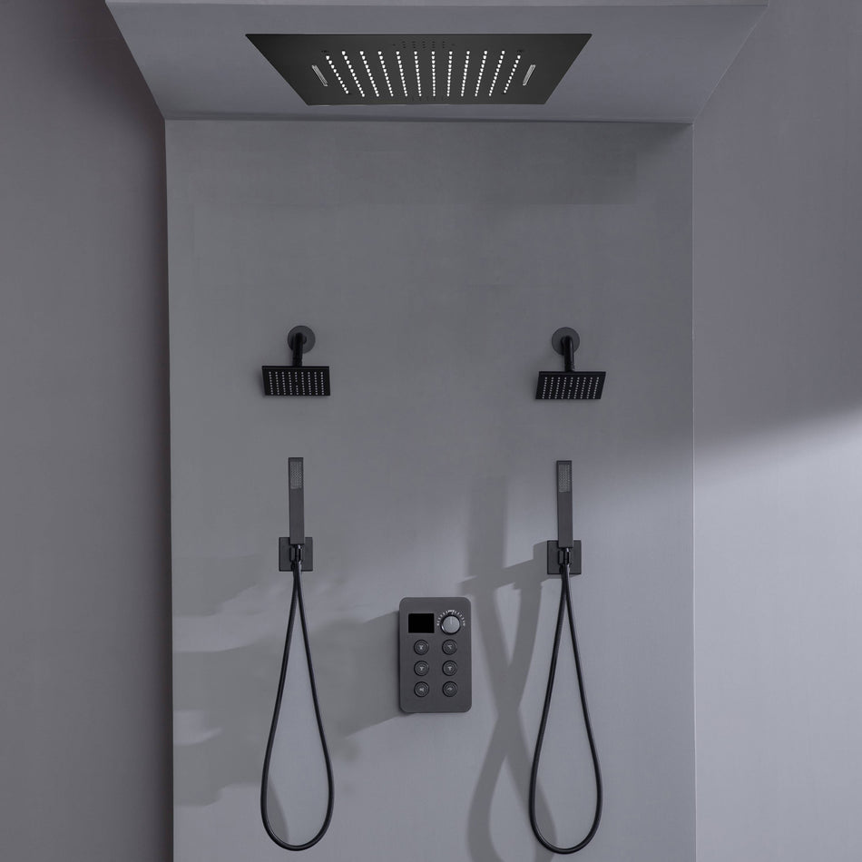20-inch Bluetooth Music LED 6-Way Digital Thermostatic Shower  System with Waterfall,Dual Handle Wands, Regular Head