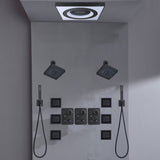 24" Flush Mount Shower Head with 9-Way Digital Faucet, Dual 6" Regular Heads, 6 Body Jets and Dual Handle Wands