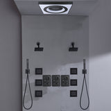 24" Flush Mount Shower Head with 9-Way Digital Faucet, Dual 6" Regular Heads, 6 Body Jets and Dual Handle Wands