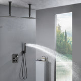 Brushed Gold Dual Ceiling & Wall Shower Heads with 3-Way Thermostatic Valve System - Seamless Functionality Both Together & Separately