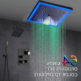 Matte Black 12" Flush-Mount Shower Faucet Set with LED Lights, Bluetooth Music, Regular Head