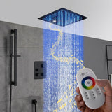 16-Inch Chrome Digital Thermostatic Shower Faucet: 3-Way Control, Flush-Mounted, 64-Color LED Shower Head and Sliding Bar Features