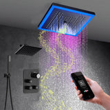 Matte Black 12" Flush-Mount Shower Faucet Set with LED Lights, Bluetooth Music, Regular Head