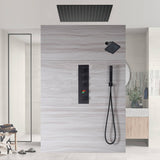 Matte Black Flush Mounted 20" or 24" Rain Head Shower with 3-Way Thermostatic System