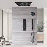 Matte Black Flush Mounted 20" or 24" Rain Head Shower with 3-Way Thermostatic System