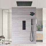 Matte Black Flush Mounted 20" or 24" Rain Head Shower with 3-Way Thermostatic System