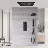 Matte Black Flush Mounted 20" or 24" Rain Head Shower with 3-Way Thermostatic System