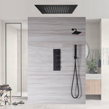 Matte Black Flush Mounted 20" or 24" Rain Head Shower with 3-Way Thermostatic System