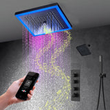 Matte Black 12" Flush-Mount Shower Faucet Set with LED Lights, Bluetooth Music, Regular Head