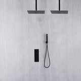 Matte Black ceiling mount 12 or 16 inch rainfall shower head 3 way thermostatic shower faucet