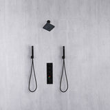 Matte Black 6-Inch Wall Mounted Shower Head with 3-Way Thermostatic Shower Faucet and Dual Handle Control