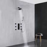 Matte Black wall mount 6'' regular head 3-Way Thermostatic Shower System - With High Pressure body jets