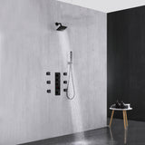 Matte Black wall mount 6'' regular head 3-Way Thermostatic Shower System - With High Pressure body jets