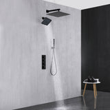 Matte Black 3-Way Thermostatic Wall Mount Shower System - With High Pressure 6-inch Wall Mount Shower Head and Choice of 12 or 16-inch Rainfall Head
