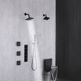Matte Black Wall Mount 6" Dual Shower Head with 4-Way Thermostatic Faucet and Jets