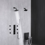 Matte Black Wall Mount 6" Dual Shower Head with 4-Way Thermostatic Faucet and Jets