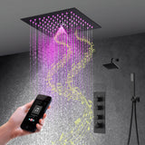 Matte Black 12" Flush-Mount Shower Faucet Set with LED Lights, Bluetooth Music, Regular Head