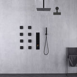 Matte Black Or Brushed nickel or Brushed Gold Rainfall Shower System: 12" or 16" with 5-Way Thermostatic Valve, Body Jets
