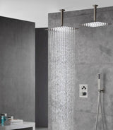 Brushed Gold Dual Ceiling & Wall Shower Heads with 3-Way Thermostatic Valve System - Seamless Functionality Both Together & Separately