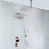 Brushed nickel rainfall shower head high pressure shower head 3 way thermostatic valve shower heads systems each function work at the same time and separately