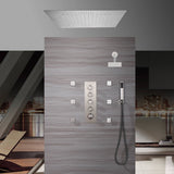 20" Brushed Nickel Rainfall Shower System: Ceiling/Flush-Mounted, Thermostatic Valve, 6 Jets, 6" Regular Head