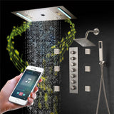 64 LED colors music led flushed in 24x12 inch 3 functions shower head 6 way thermostatic shower faucet with 6'' regular head and 6 body jets