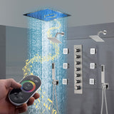 16" Brushed Nickel rainfall waterfall mist 64 led light music flush mount shower head 6 wayThermostatic Shower Faucets