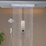 Flush Mount 32 x 8 inch Rainfall 64 LED Light Shower Head with 4-Way Thermostatic Faucet and High-Pressure Regular Heads