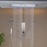 Flush Mount 32 x 8 inch Rainfall 64 LED Light Shower Head with 4-Way Thermostatic Faucet and High-Pressure Regular Heads
