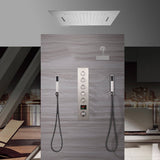 Brushed Nickel Flush-Mounted 5-Way Digital Thermostatic Shower System: Regular Heads, 20-Inch Rainfall Waterfall Shower Head with 64-Color LED Lights and Bluetooth Music Functionality