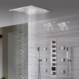 Brushed Nickel 6-Way Digital Thermostatic Shower Faucet: 20" Rainfall Head with LED Lights, Regular Head, 6 Body Jets