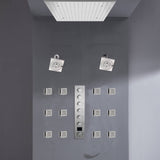 Ceiling mount 20 inch Rainfall Mist shower head 6 way Digital display thermostatic Shower Faucet with Dual Regular Heads and body jets